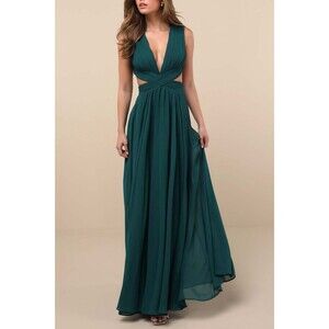 Lulus Vivid Imagination Dress Women's L Emerald Green Maxi Cutout NWOT